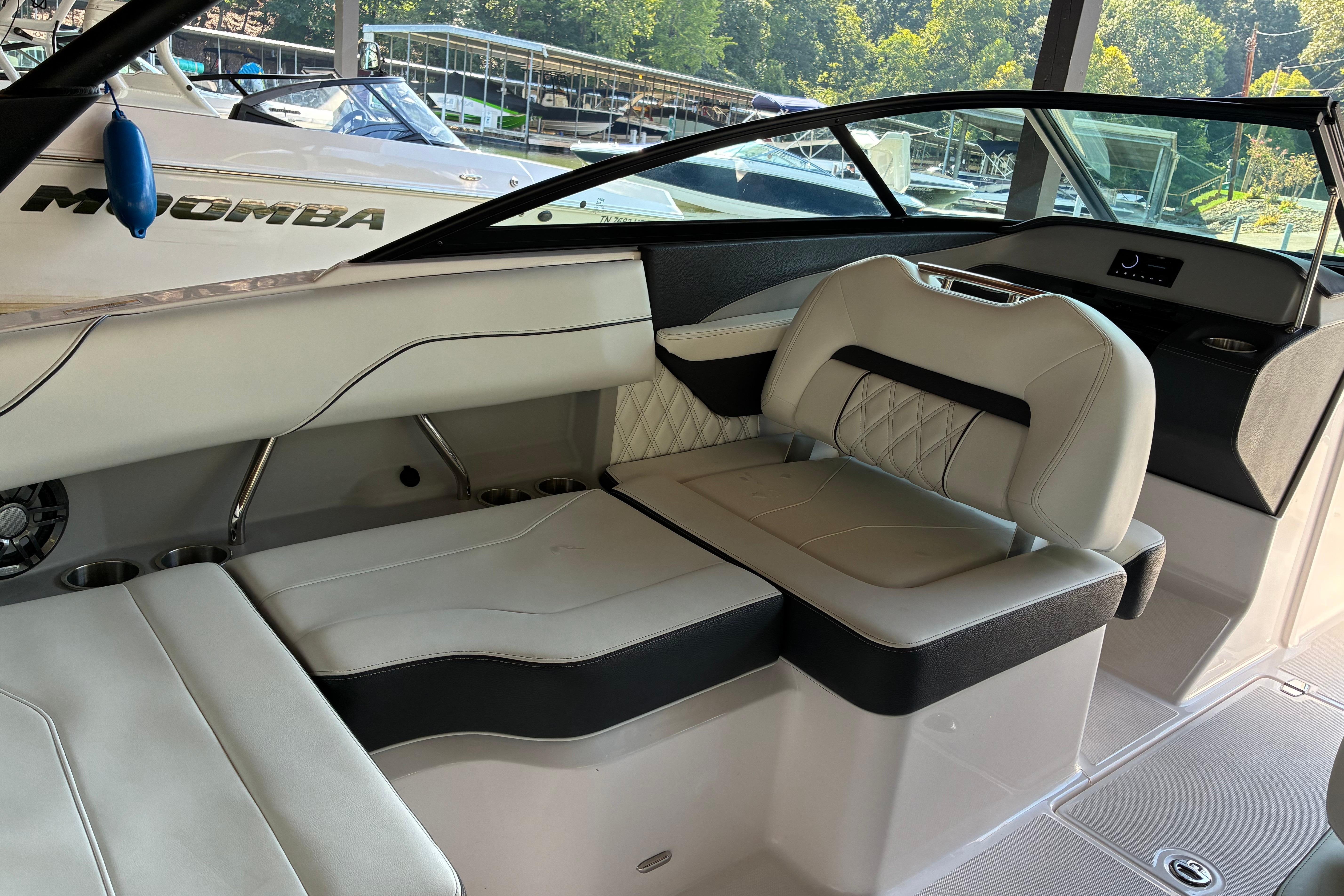 2025 Regal LS2 boat interior with luxurious seating and modern design.