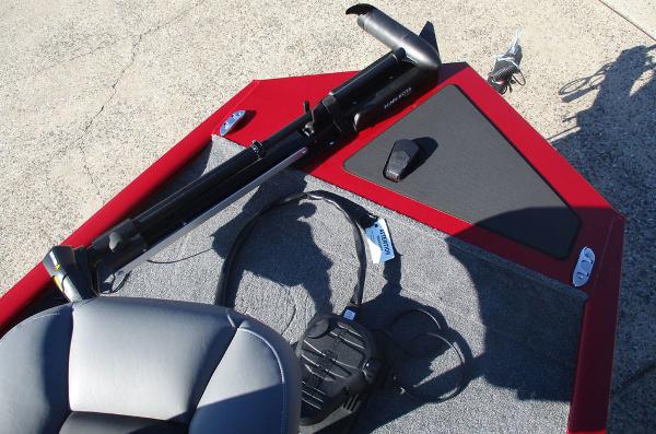 2025 Tracker Pro 170 boat deck with trolling motor and seat.