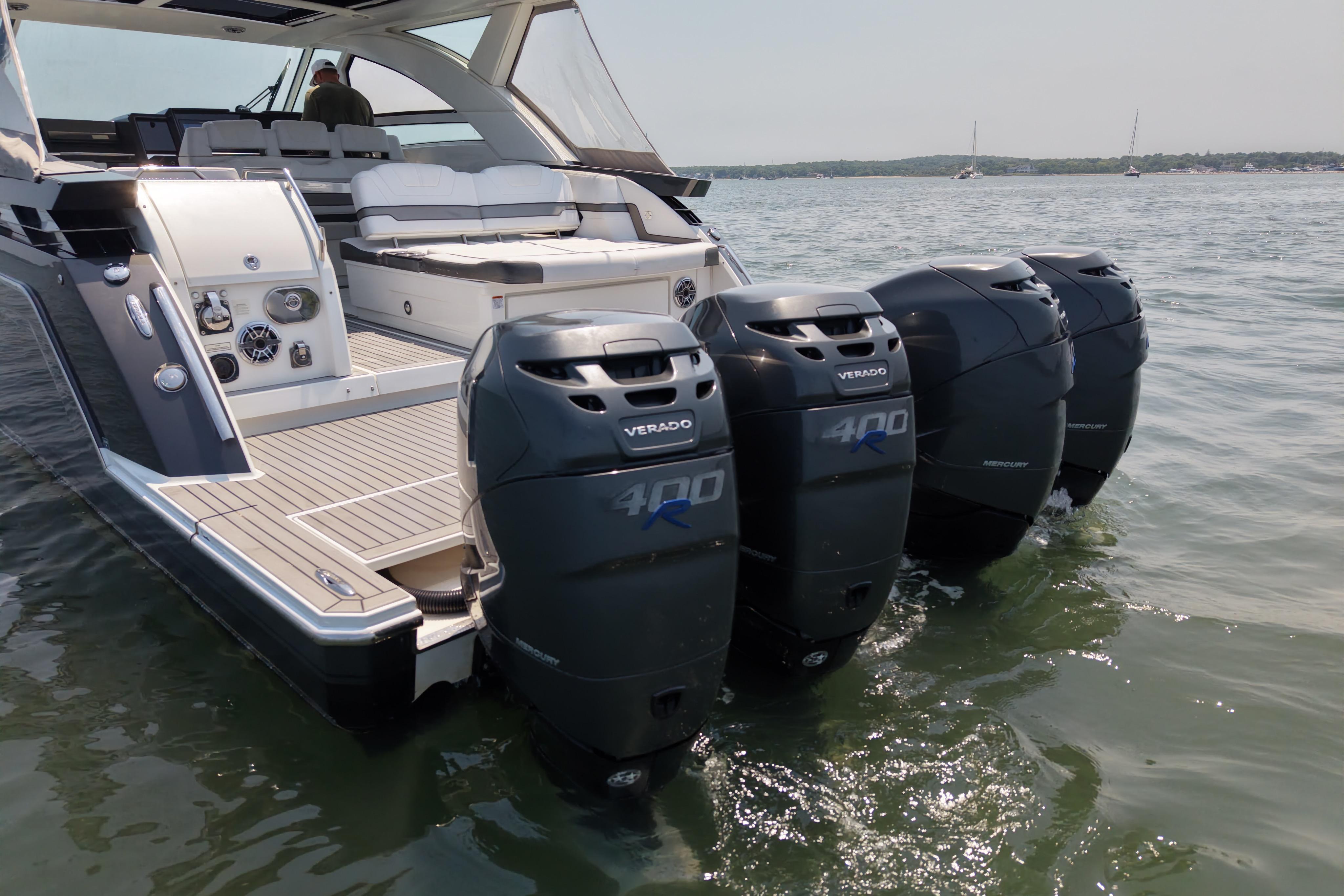 2019 Formula 430 Super Sport Crossover with powerful Mercury Verado outboard engines on water.