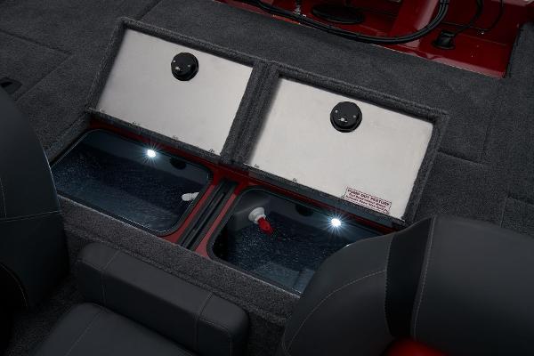 Manufacturer Provided Image: 2025 Tracker Pro Team 195 Tournament Edition boat storage compartments with interior lighting.