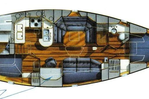 Floor plan of 1987 Norseman 400 yacht, showcasing interior layout and design.