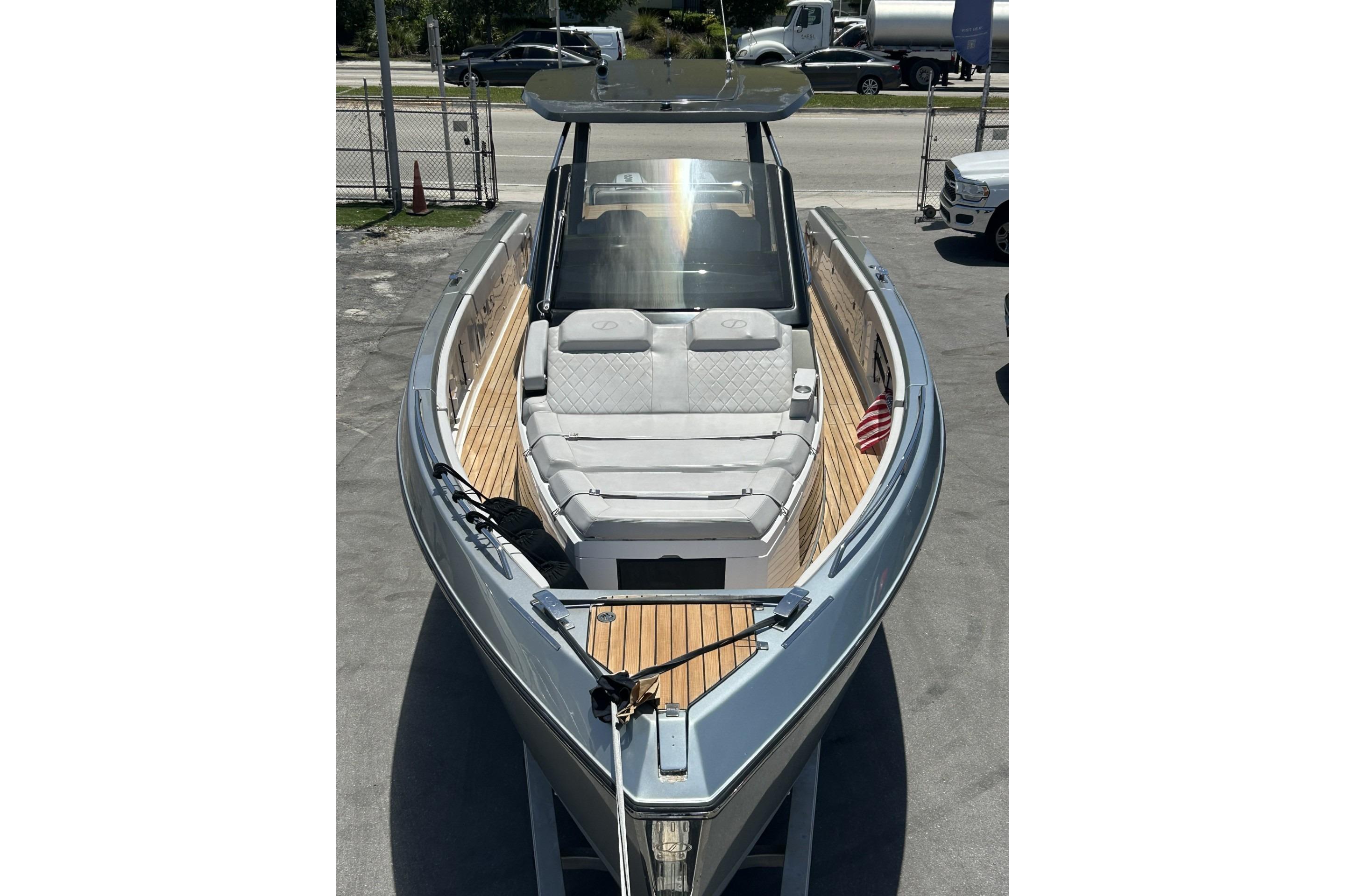 2023 Schaefer V33 boat with sleek design, spacious deck, and luxurious seating.