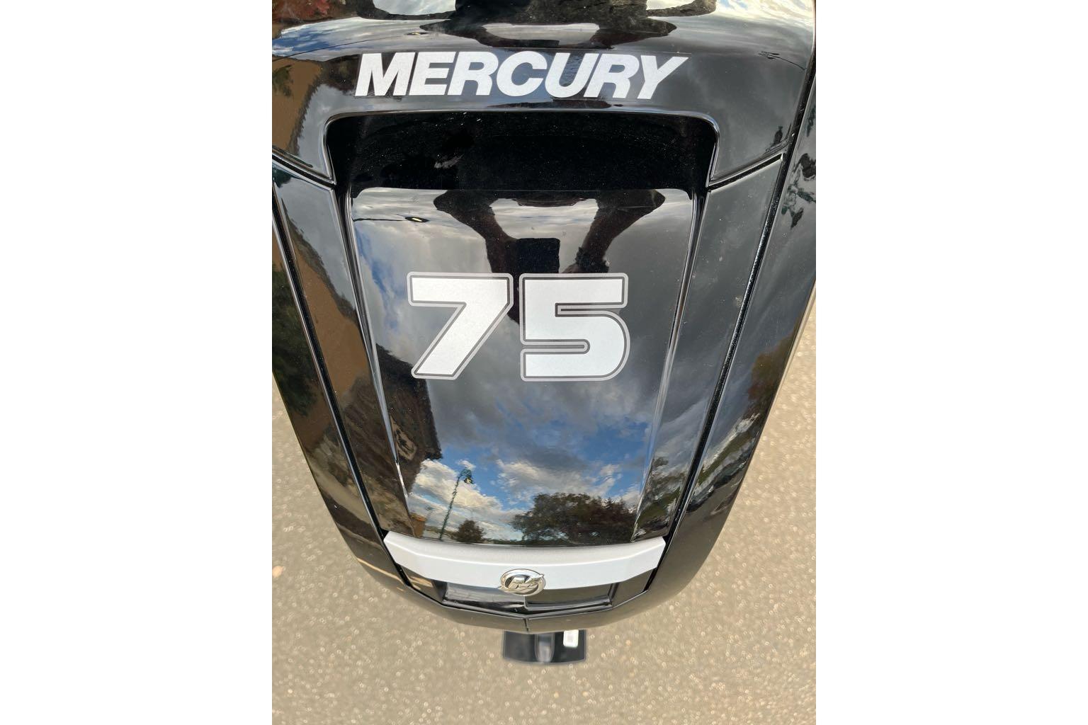 Mercury 75 horsepower outboard motor on Sun Tracker Bass Buggy 18 DLX, 2026 model.