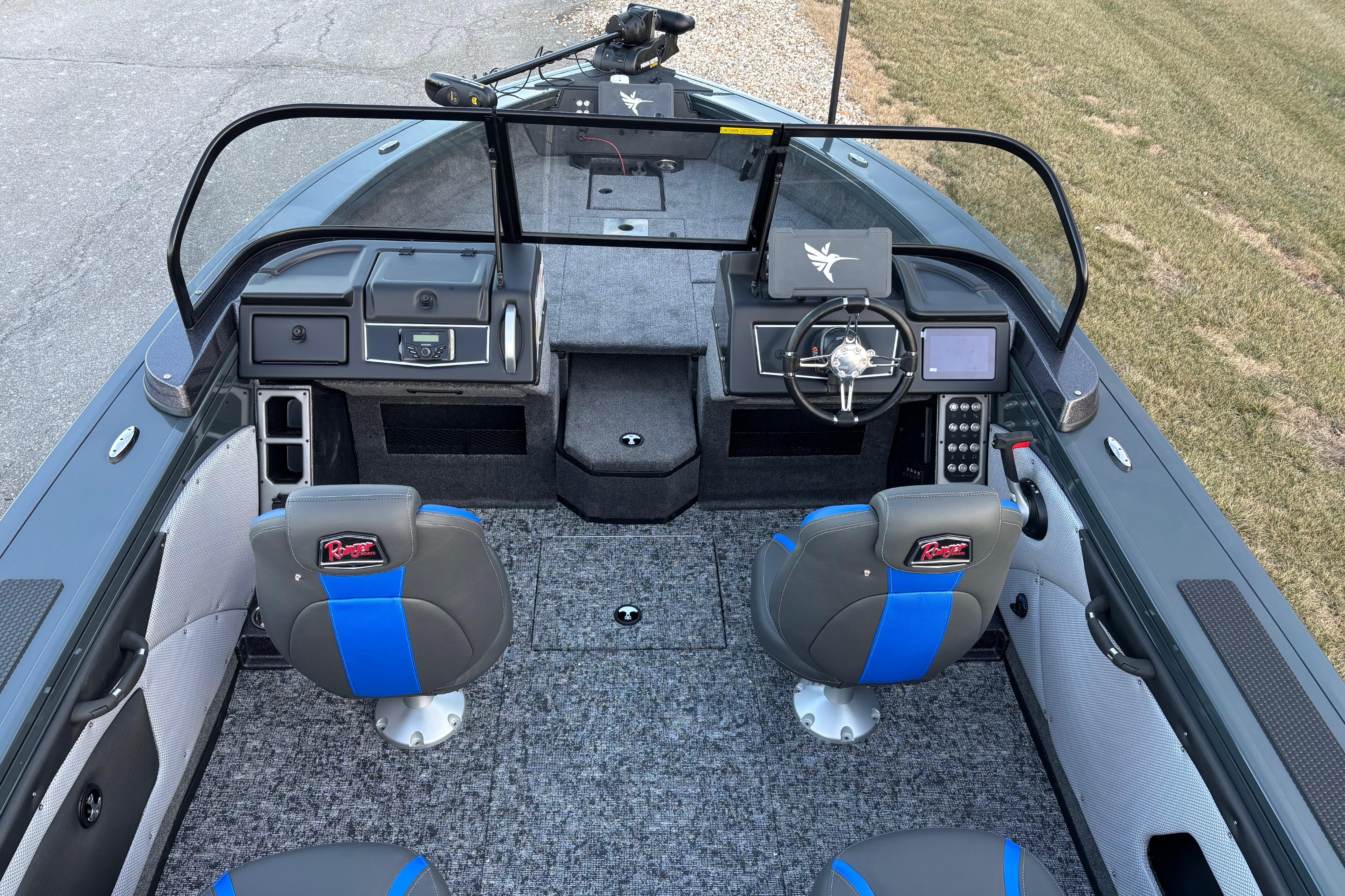 Interior of 2026 Ranger VX1988 WT boat with modern dashboard and seating.