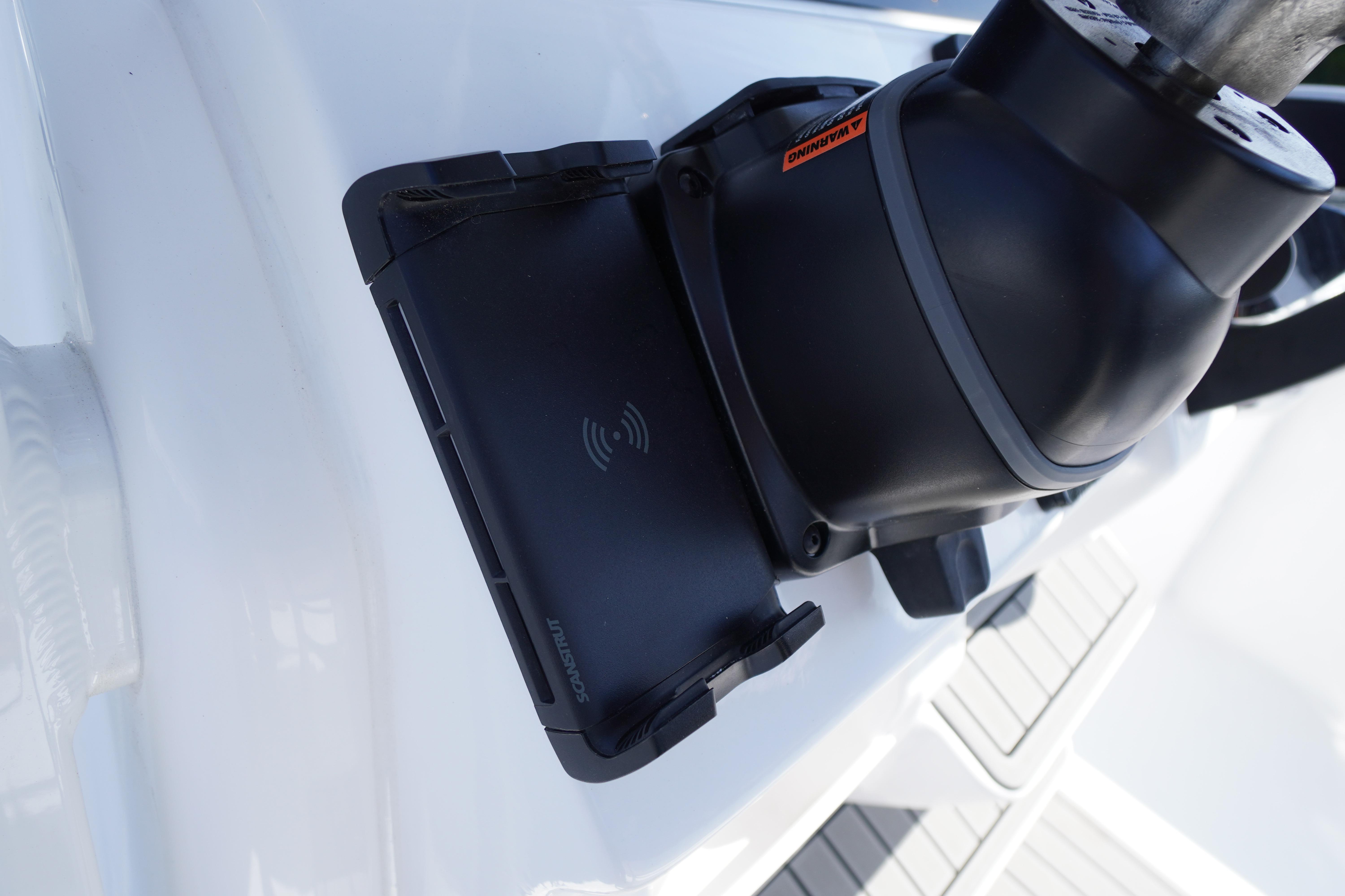 Close-up of a 2026 Tidewater 220 CC Adventure boat's steering mechanism.