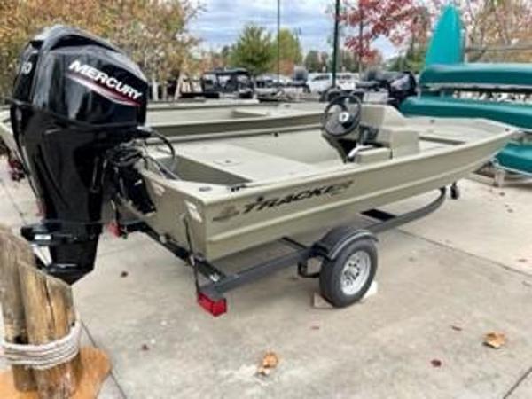 2025 Tracker Grizzly 1648 SC boat with Mercury engine on trailer.