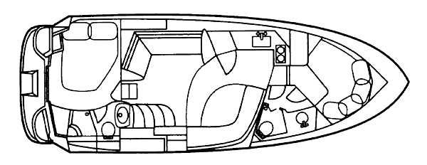Floor plan of the 1996 Mainship 37 Motor Yacht showing cabins and seating areas.