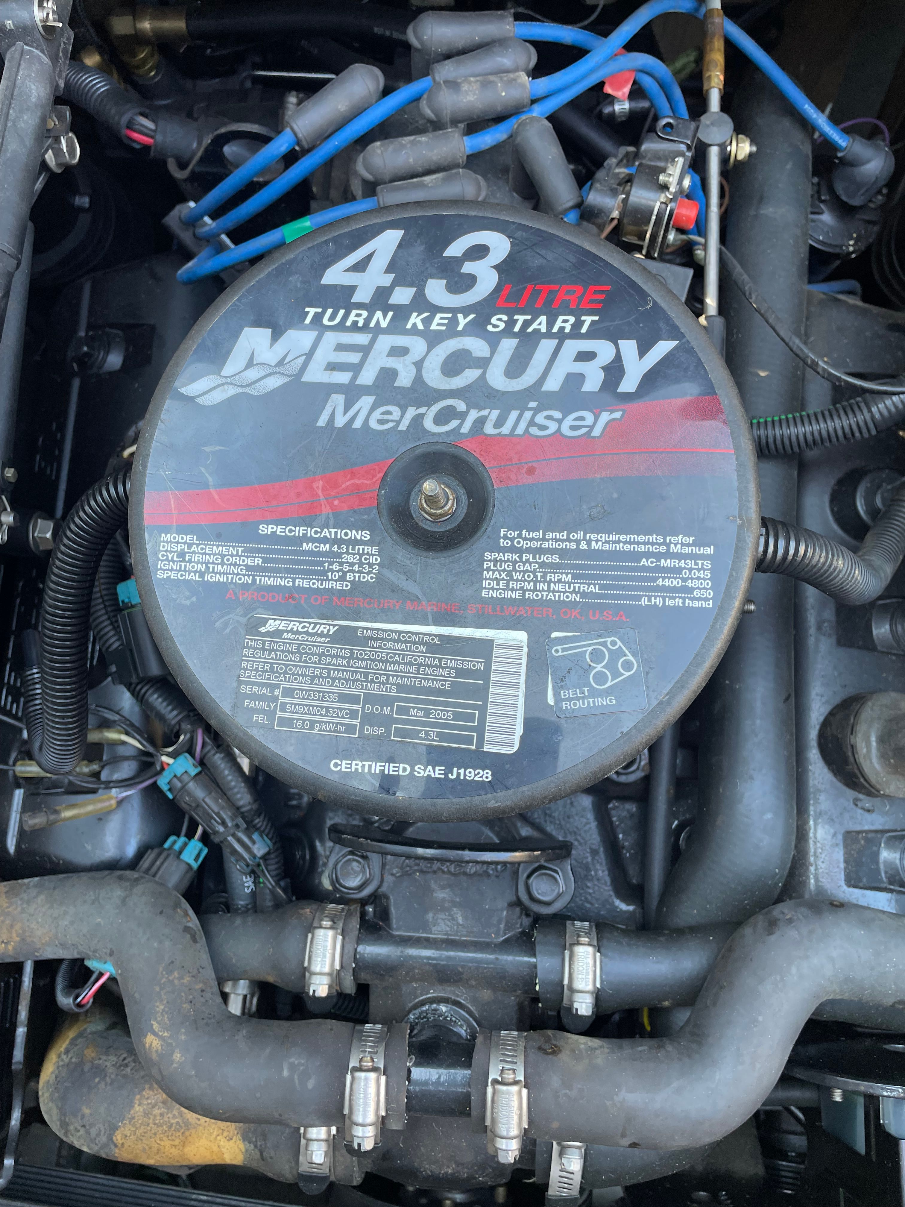 Mercury MerCruiser 4.3L engine in 2005 Sun Tracker Party Deck 21 I/O.