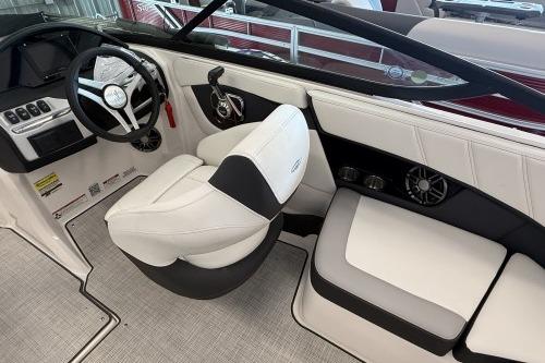 2027 Regal 2000 ES boat interior with white seating and modern dashboard design.