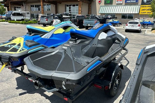 A black 2026 Yamaha WaveRunner Jetblaster on a trailer in a parking lot.