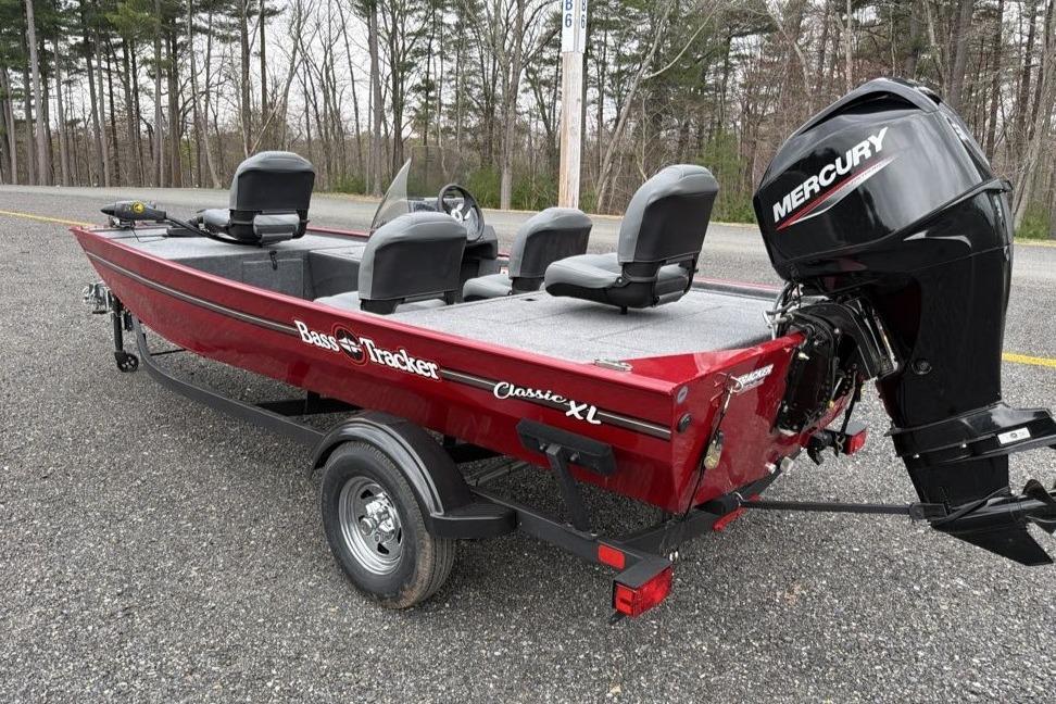 2026 Tracker Bass Tracker Classic XL boat with Mercury outboard motor on trailer.