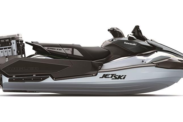 2025 Kawasaki Ultra 160LX-S Angler jet ski, side view, sleek design, fishing equipment.