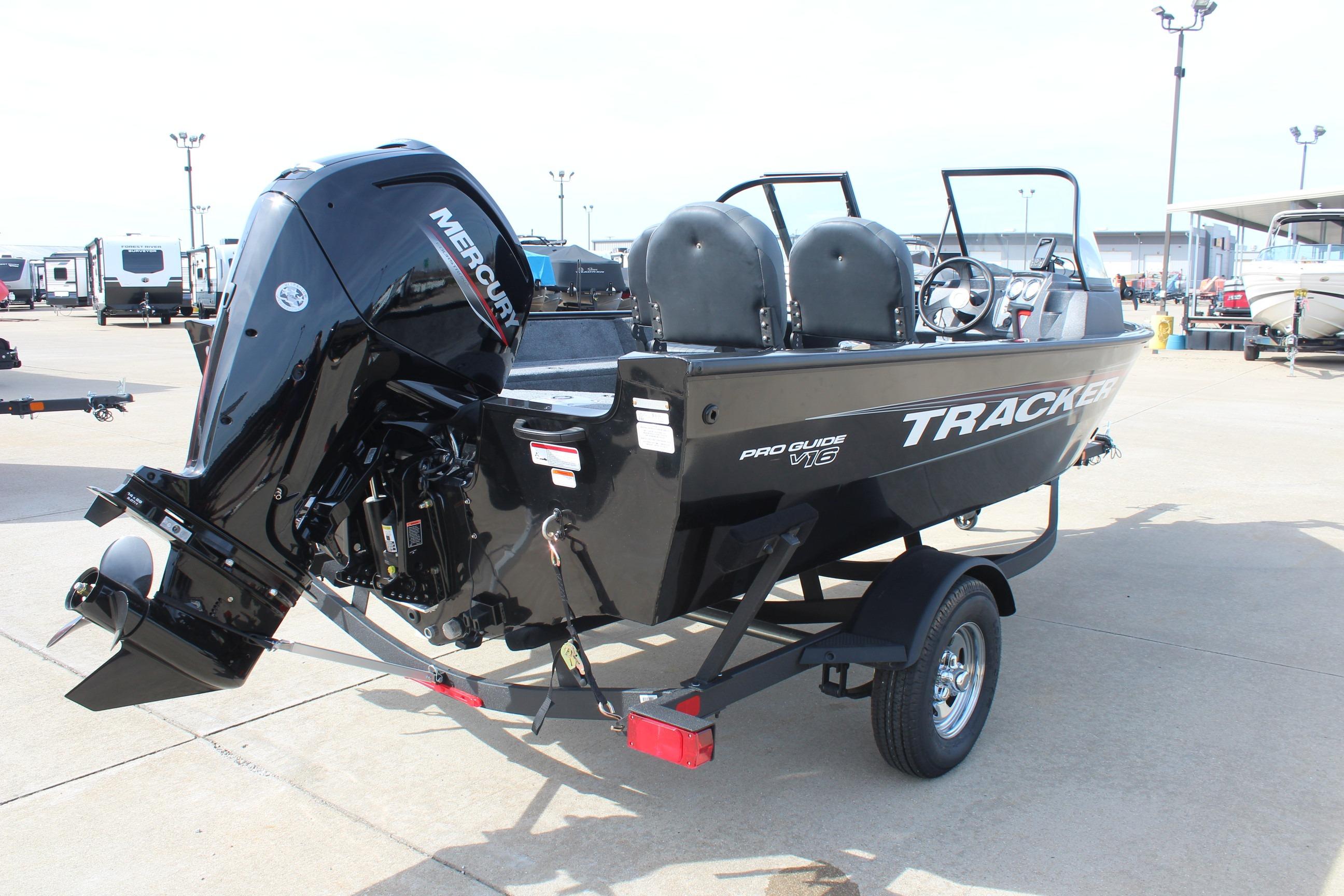 2026 Tracker Pro Guide V-16 WT boat with Mercury engine on trailer.