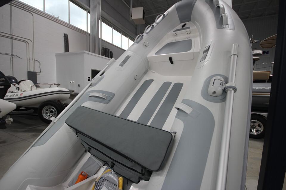2023 Zodiac Cadet 330 DL RIB ALU PVC inflatable boat in stock, interior view.