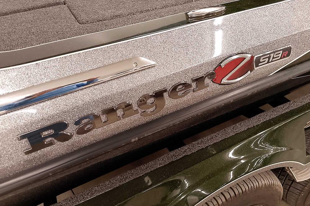 2026 Ranger Z519R Cup-Equipped boat logo on metallic surface.