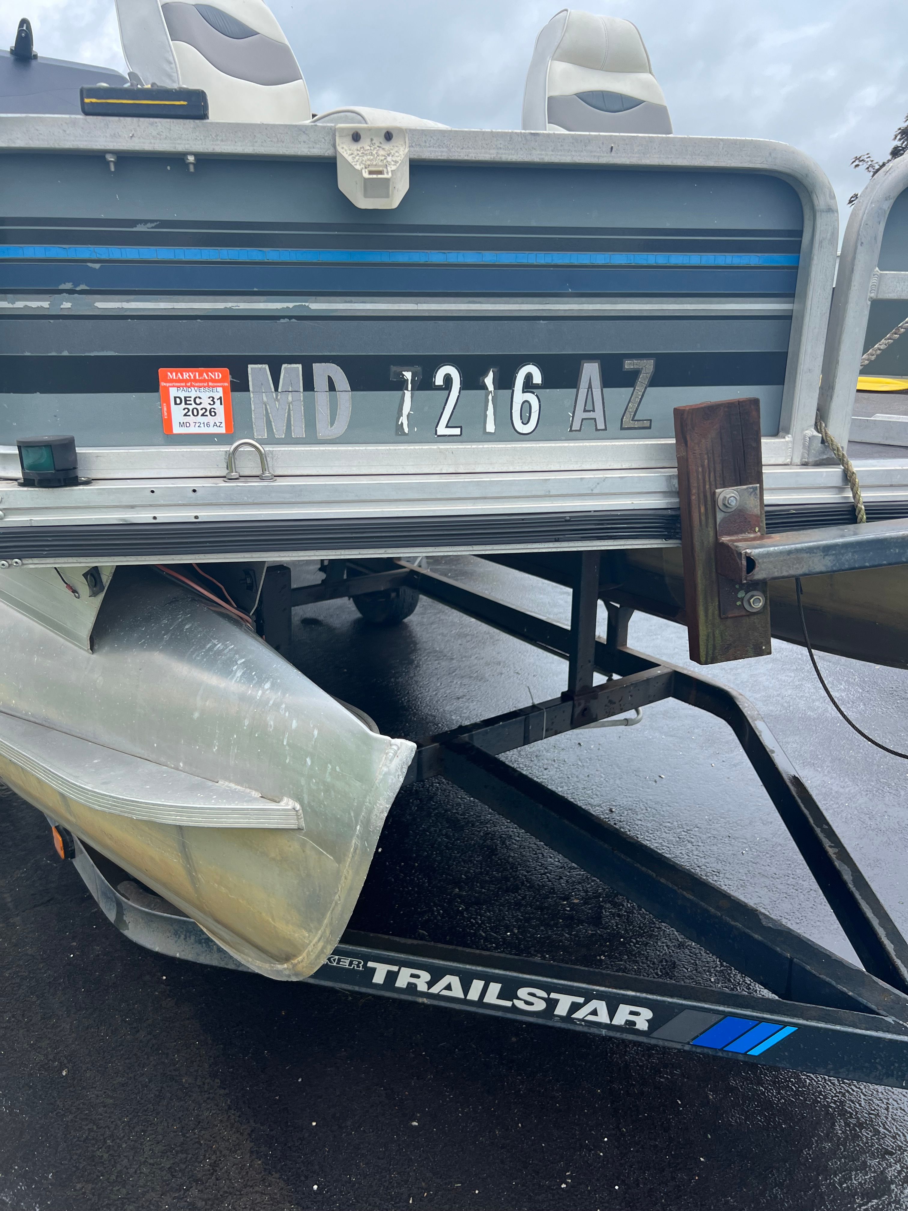 1991 Tracker Bass Buggy on Trailstar trailer with Maryland registration.
