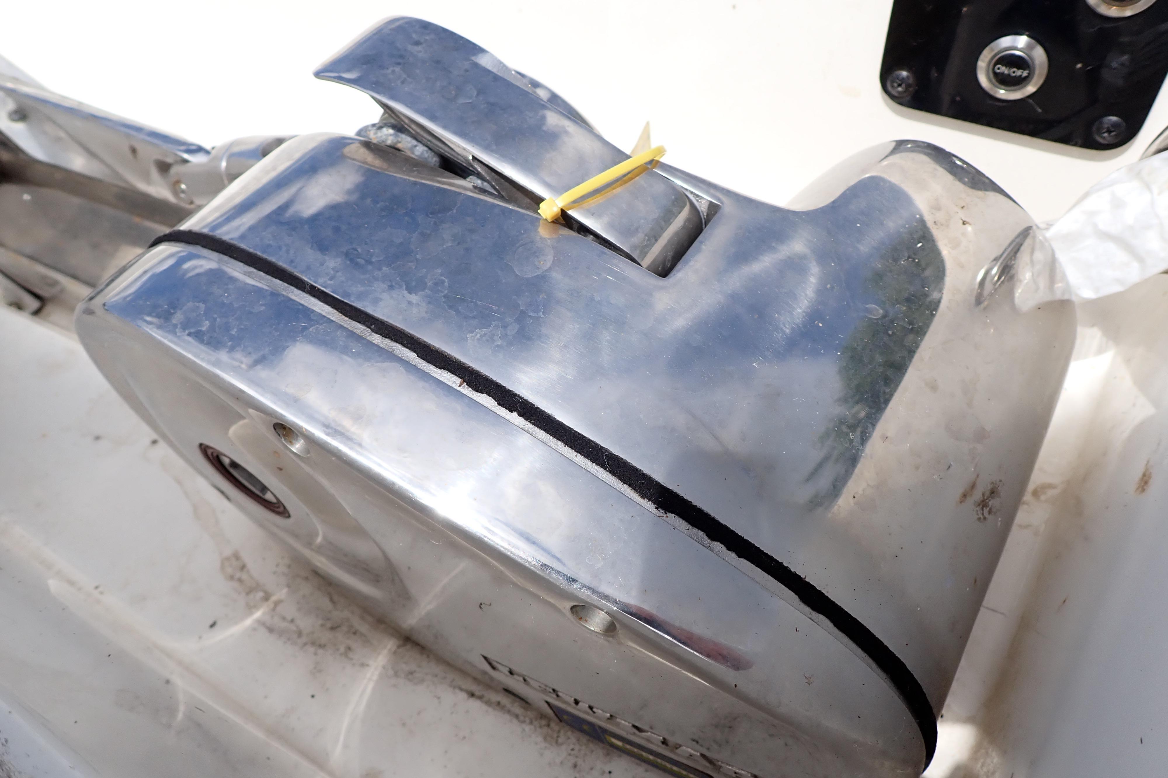 Close-up of a 2019 Key West 263 FS boat's metallic anchor winch.