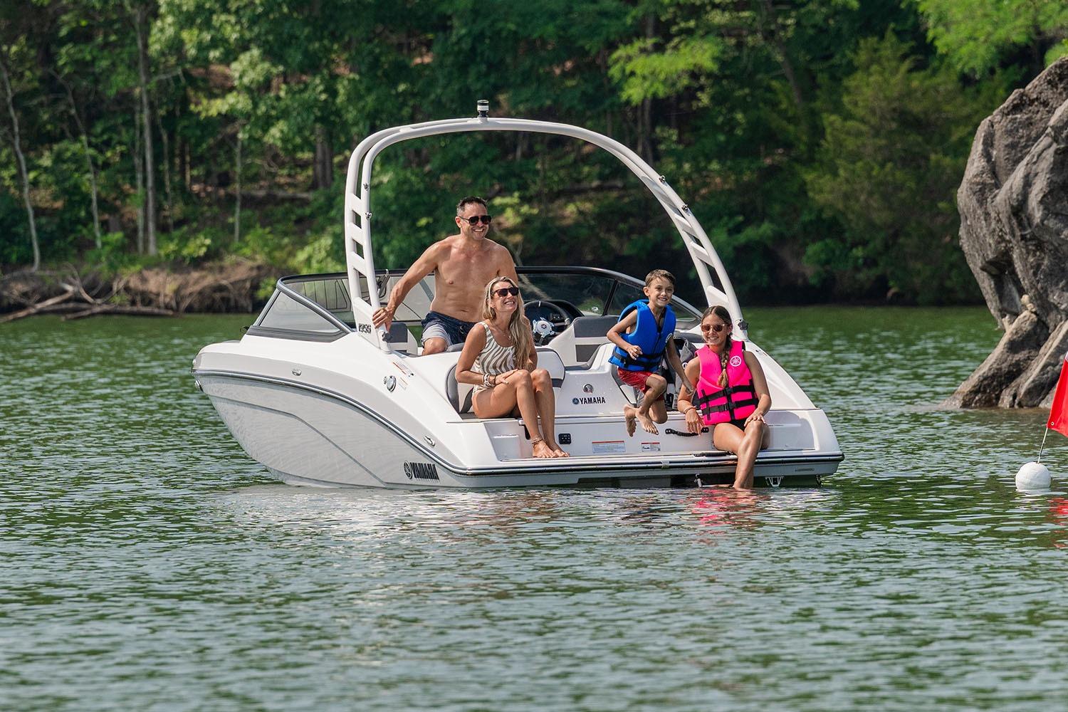 Manufacturer Provided Image: Family enjoying a day on a 2026 Yamaha Boats 195S in a scenic lake.