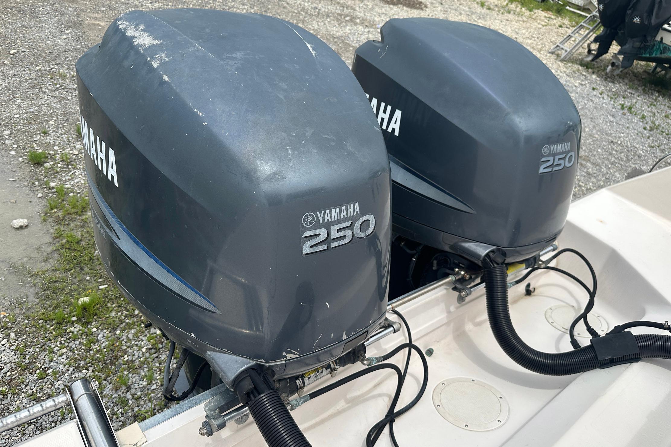 Twin Yamaha 250 outboard engines on a 2006 Grady-White Marlin 300 boat.