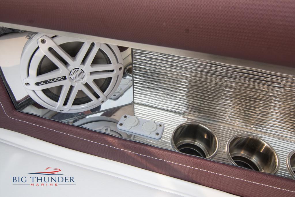 2019 Donzi 41 GT boat interior with JL Audio speaker and cup holders.