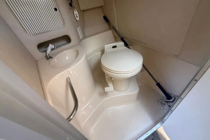 1996 Sea Ray Sun Sport interior with toilet and sink.