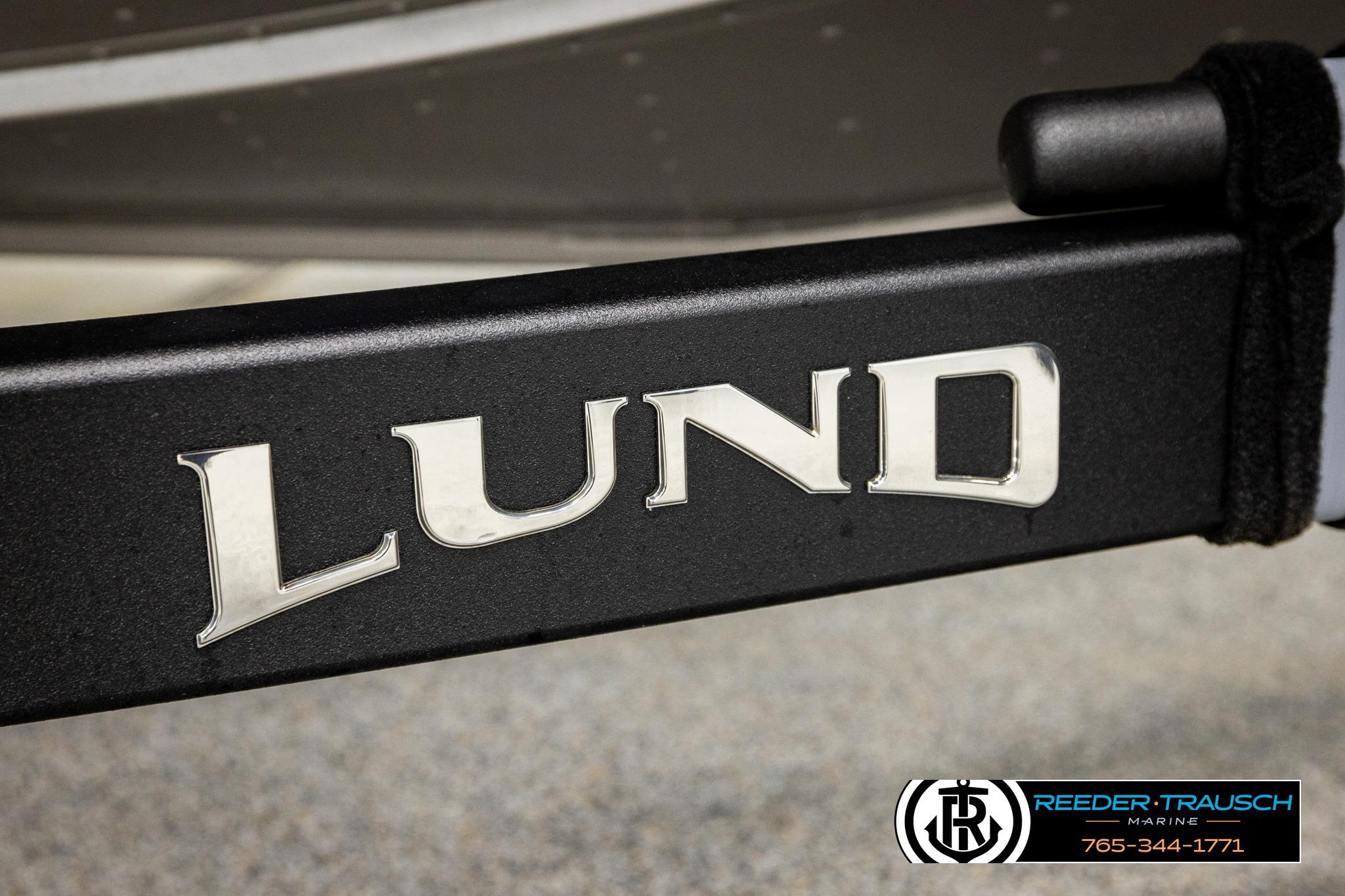 Close-up of Lund logo on 2026 Lund 1975 Tyee boat trailer.