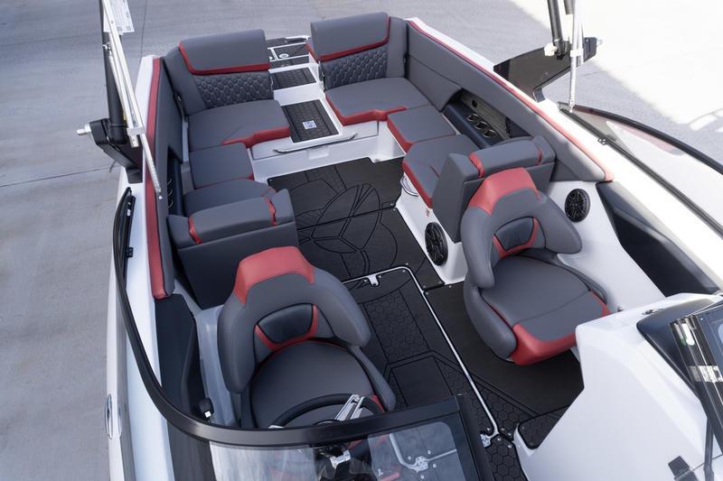 2026 Scarab 255 LX Wake boat interior with modern seating and sleek design.