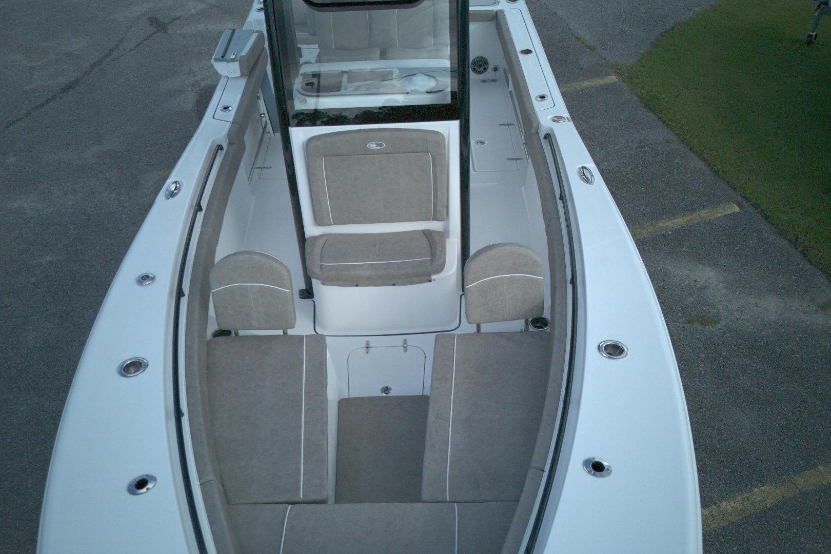 2026 Sea Hunt Gamefish 25 boat interior with cushioned seating and sleek design.