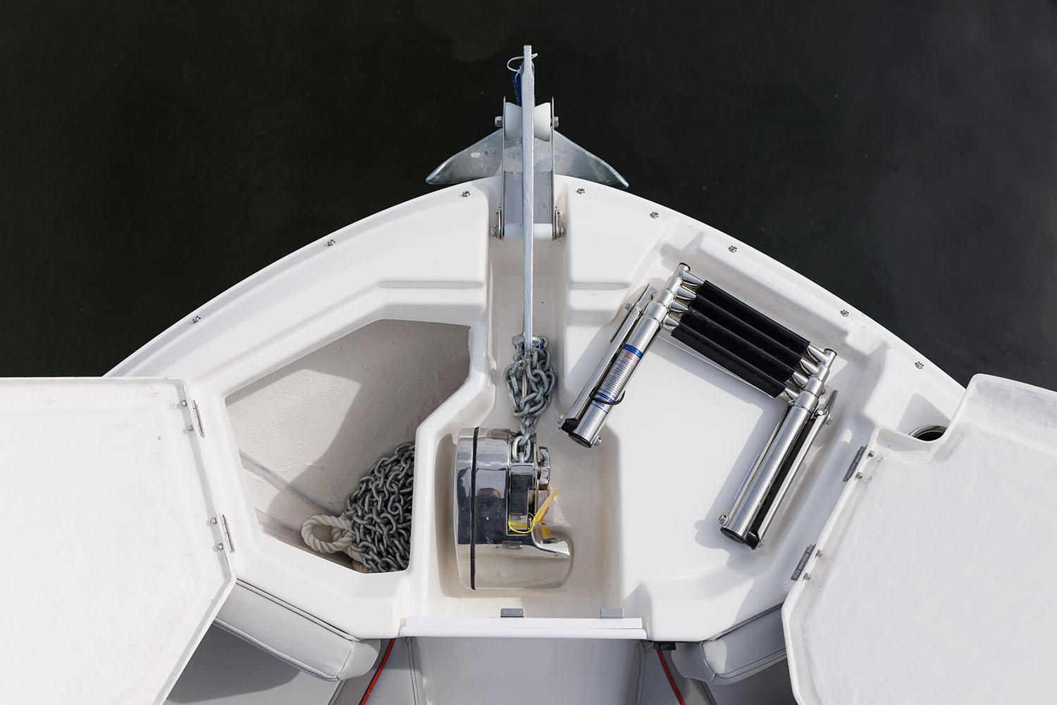 Manufacturer Provided Image: Solara S-310 CW 2025 boat anchor compartment with chain and ladder.