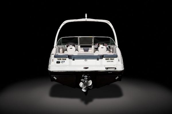 Manufacturer Provided Image: 2022 Chaparral 23 SSi boat, rear view, black background.
