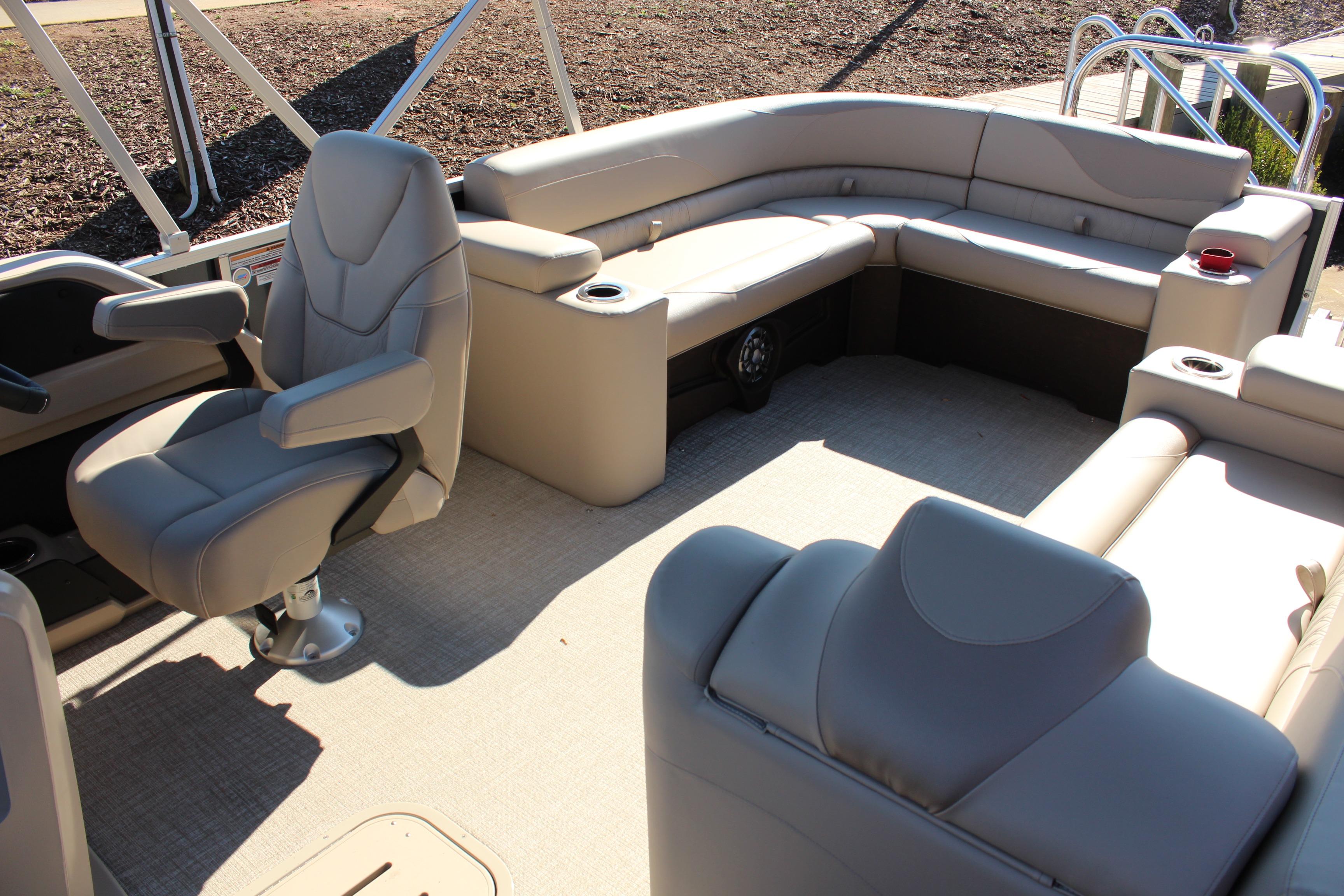 2026 Tahoe Pontoon LTZ Elite interior with plush seating and modern design.