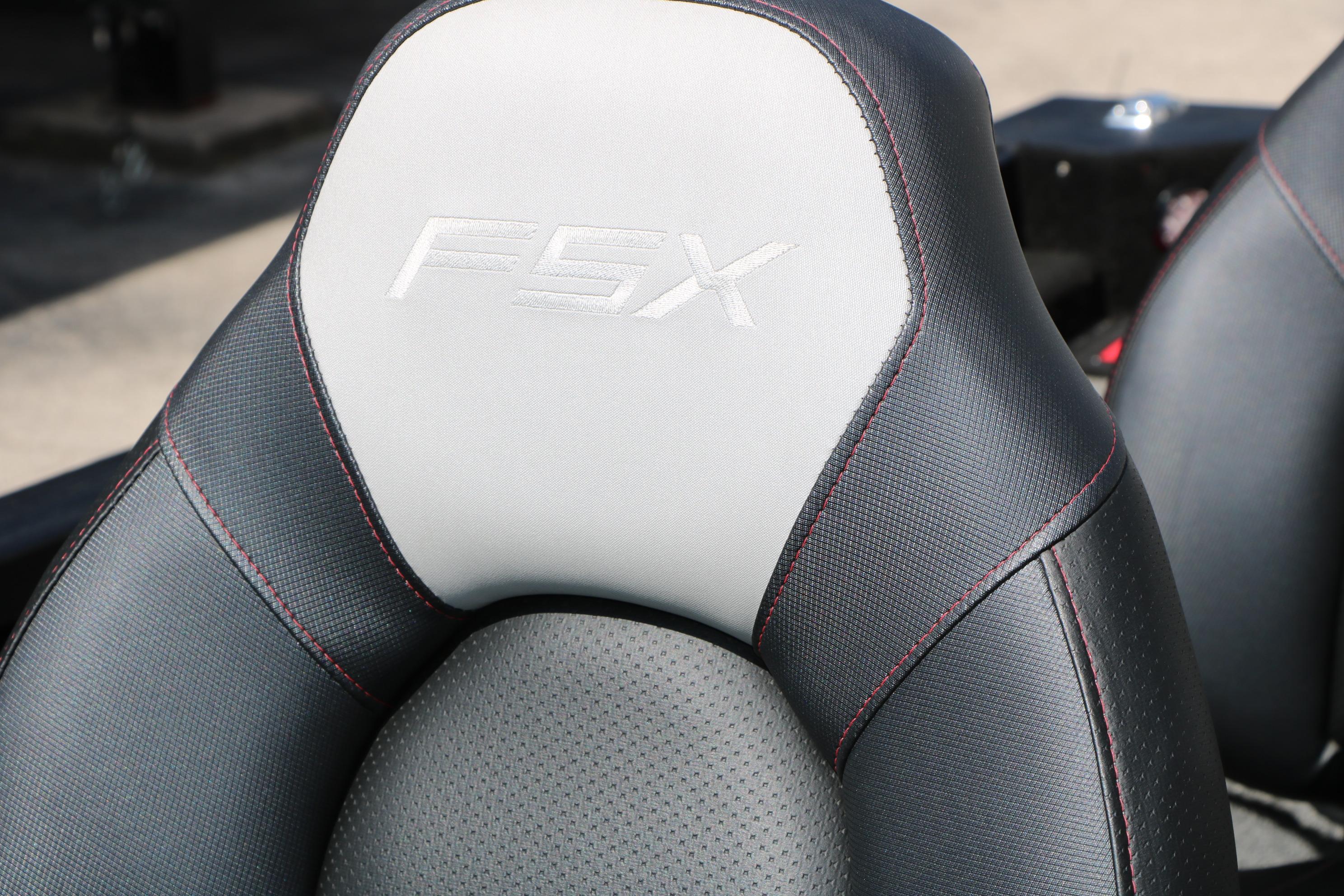 2023 Alumacraft Competitor FSX 185 seat with embroidered FSX logo, featuring sleek design and stitching.