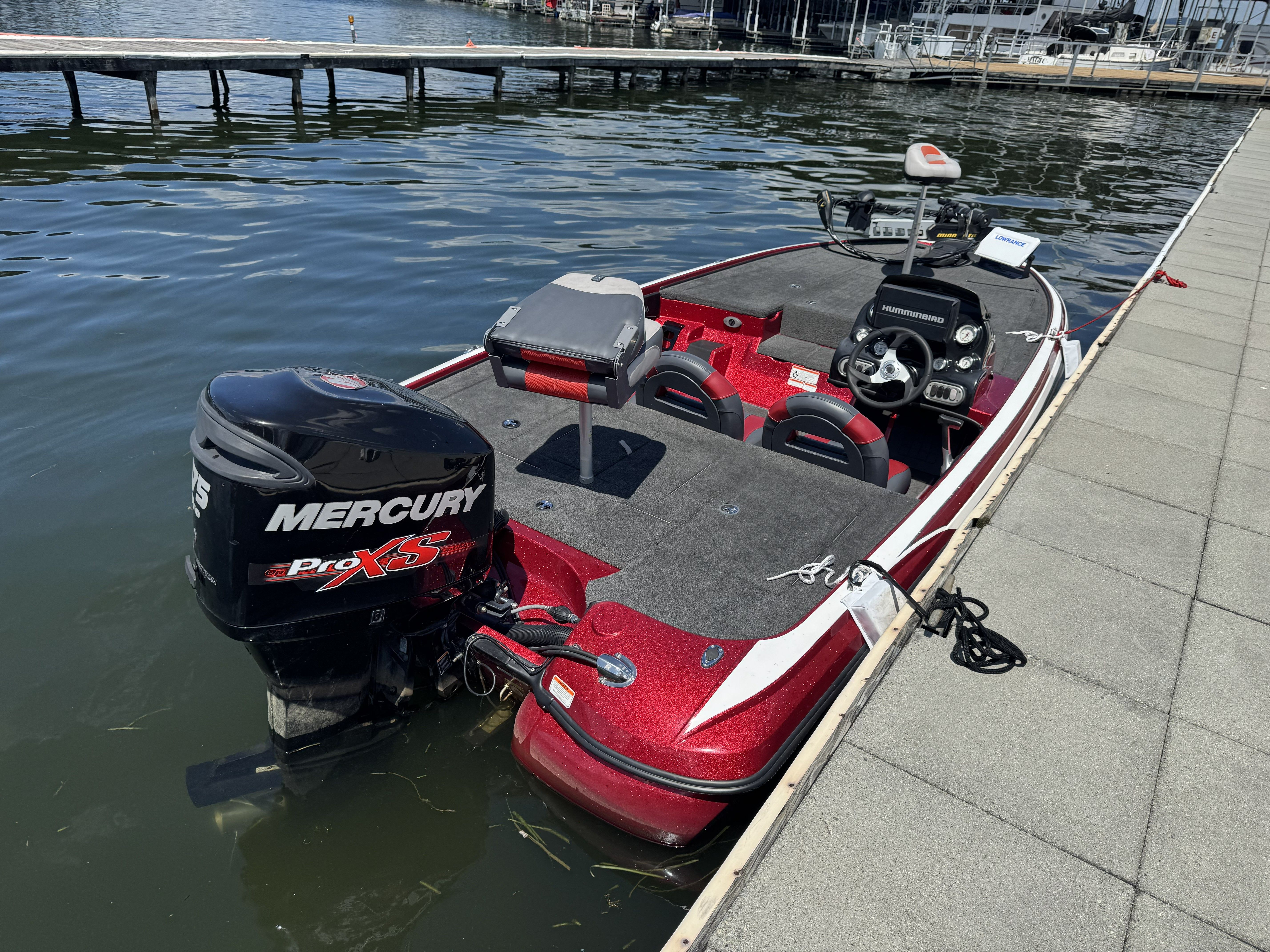 2014 Nitro Z71 boat with Mercury Pro XS engine at dock.