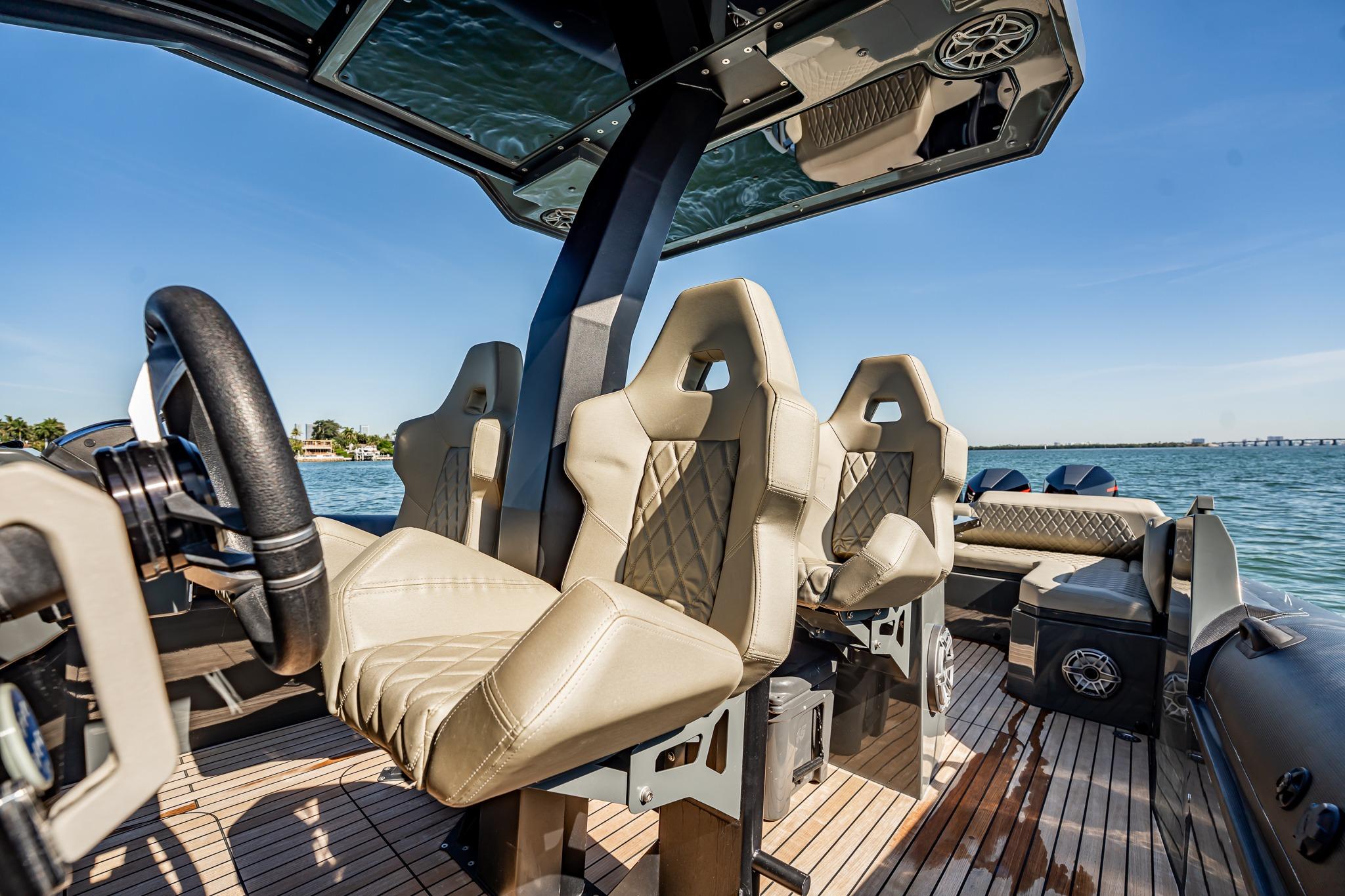 Luxurious interior of 2023 Skipper-BSK 38NC boat with plush seating and modern design.