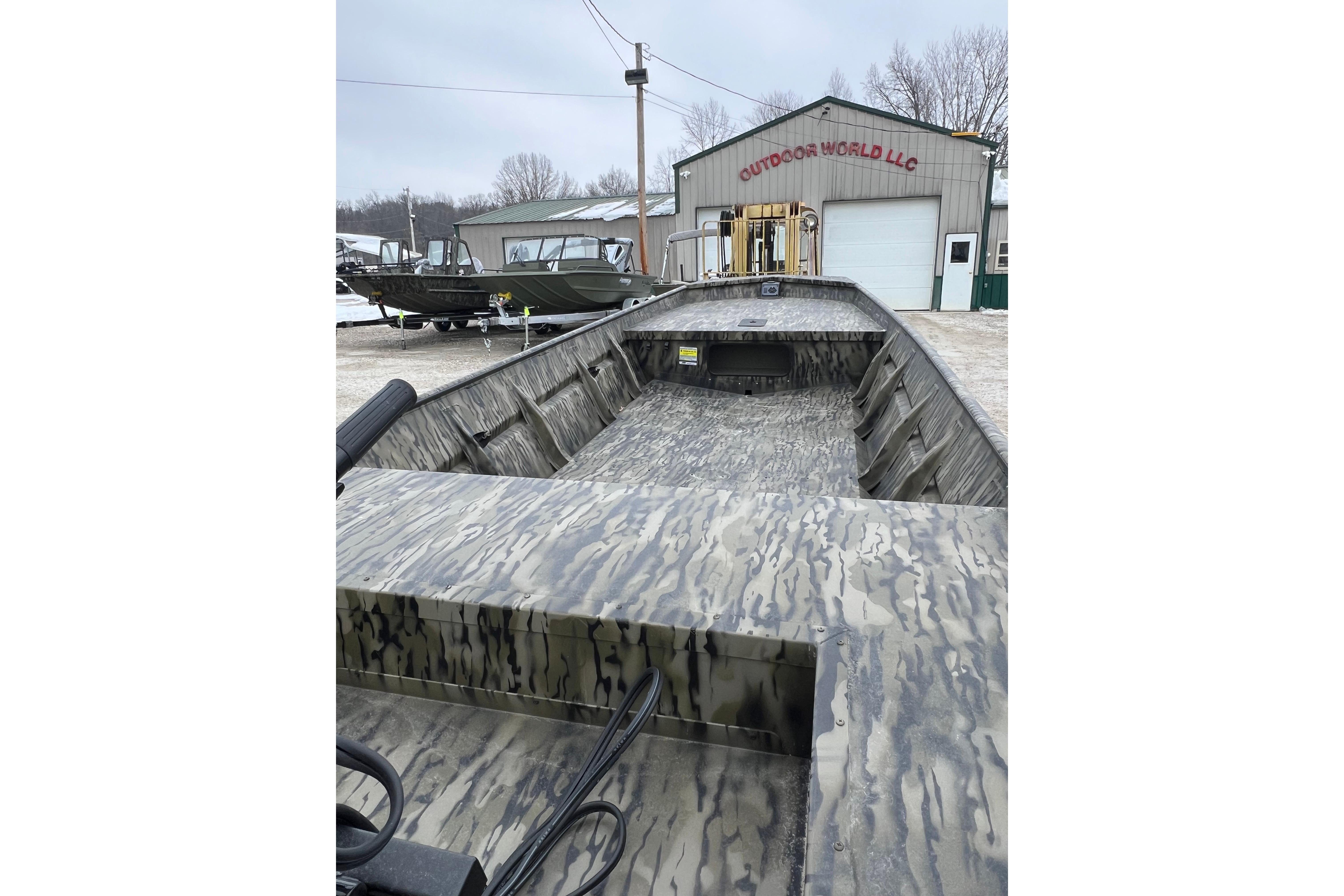 2026 SeaArk 1648 MV Special boat with camouflage design at Outdoor World LLC.