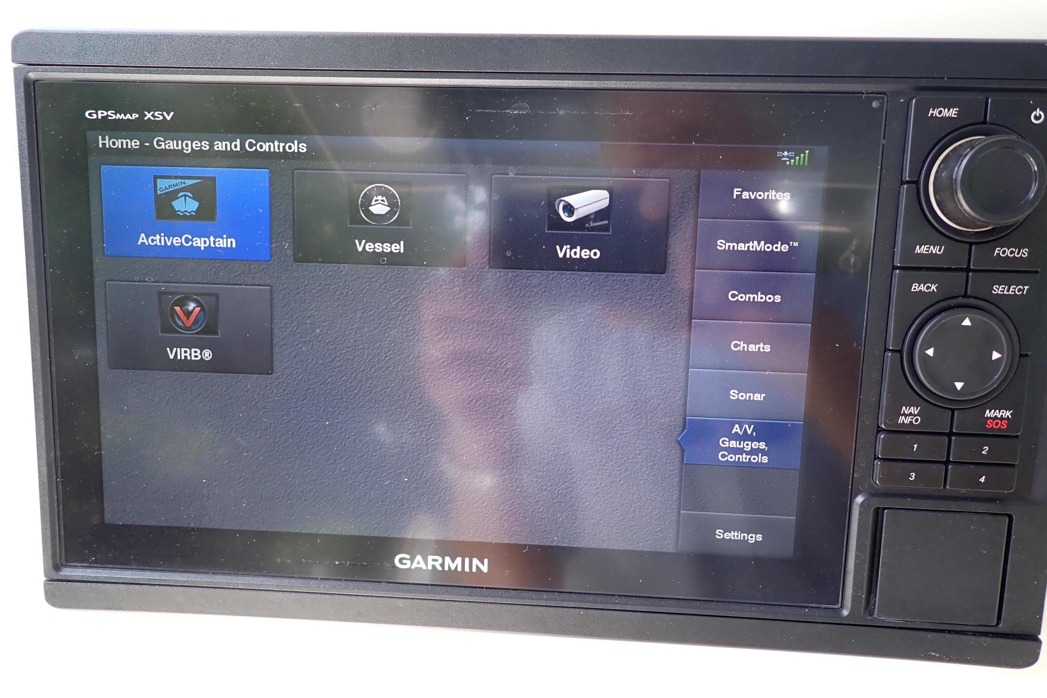 Garmin GPSMAP XSV display on 2019 Key West 263 FS boat, showing navigation controls.