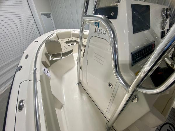 2024 Key West 219 FS boat interior with console and seating.
