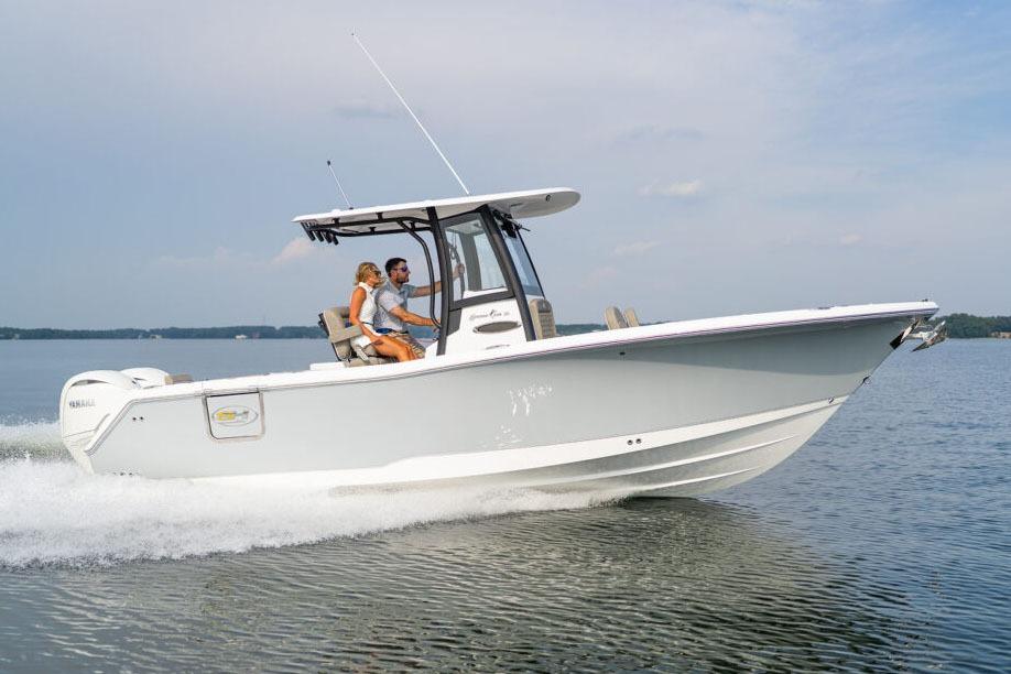 Manufacturer Provided Image: 2026 Sea Hunt Gamefish 25 cruising on water, side view, two people onboard.