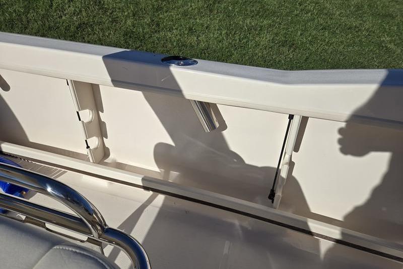 Interior view of 2026 Grady-White Fisherman 180 boat, featuring seating and storage.