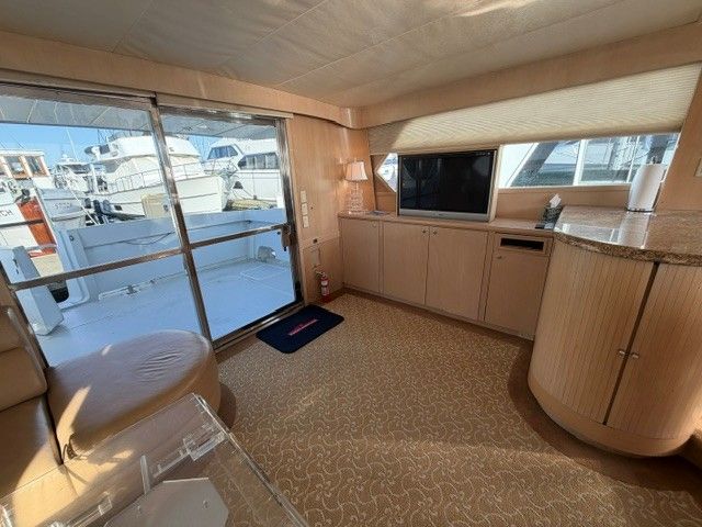 Interior of a 1990 custom motor yacht with modern design.