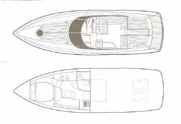 2007 Sunseeker Superhawk 43 yacht floor plan, showcasing interior and deck layout.