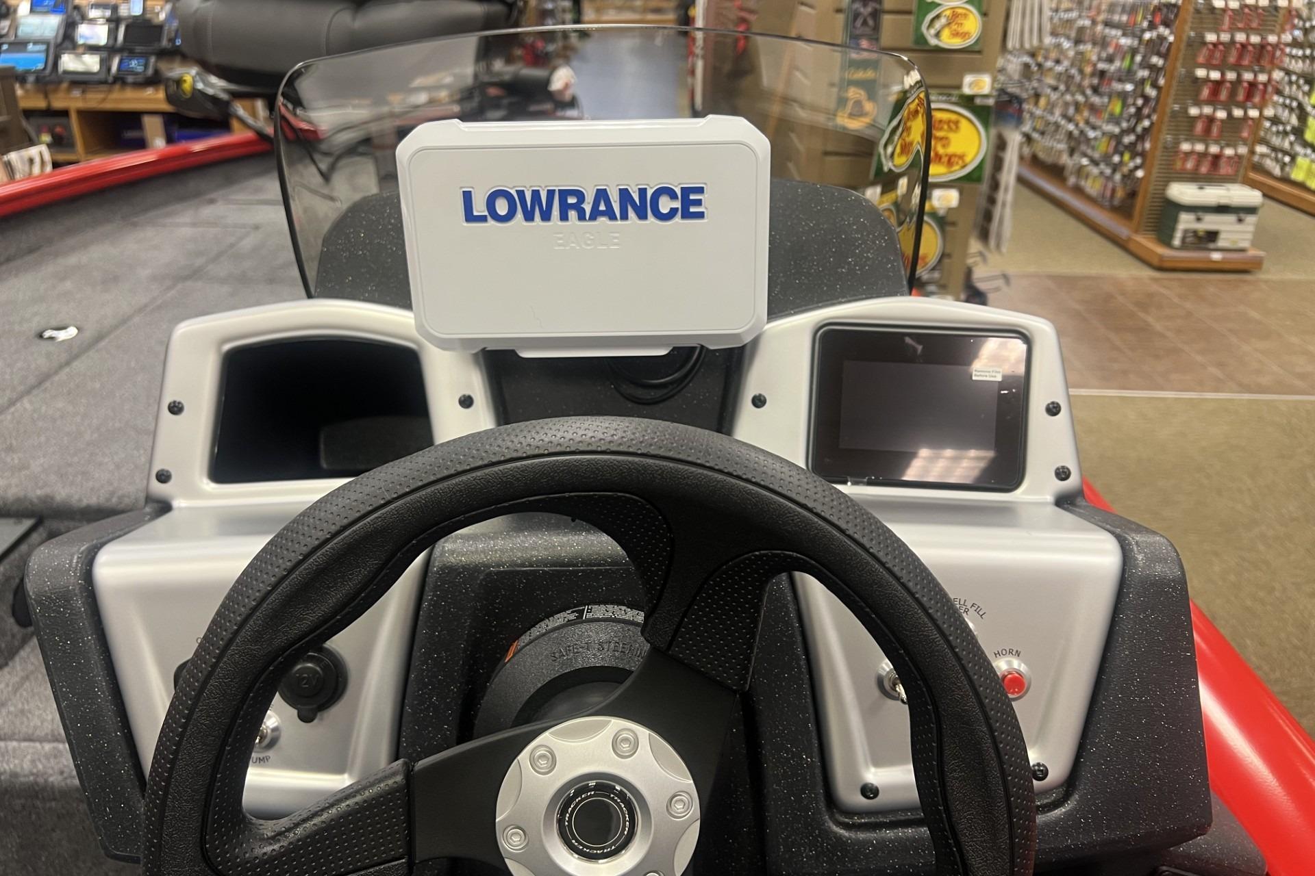 2026 Tracker Pro Team 190 boat dashboard with Lowrance electronics display.