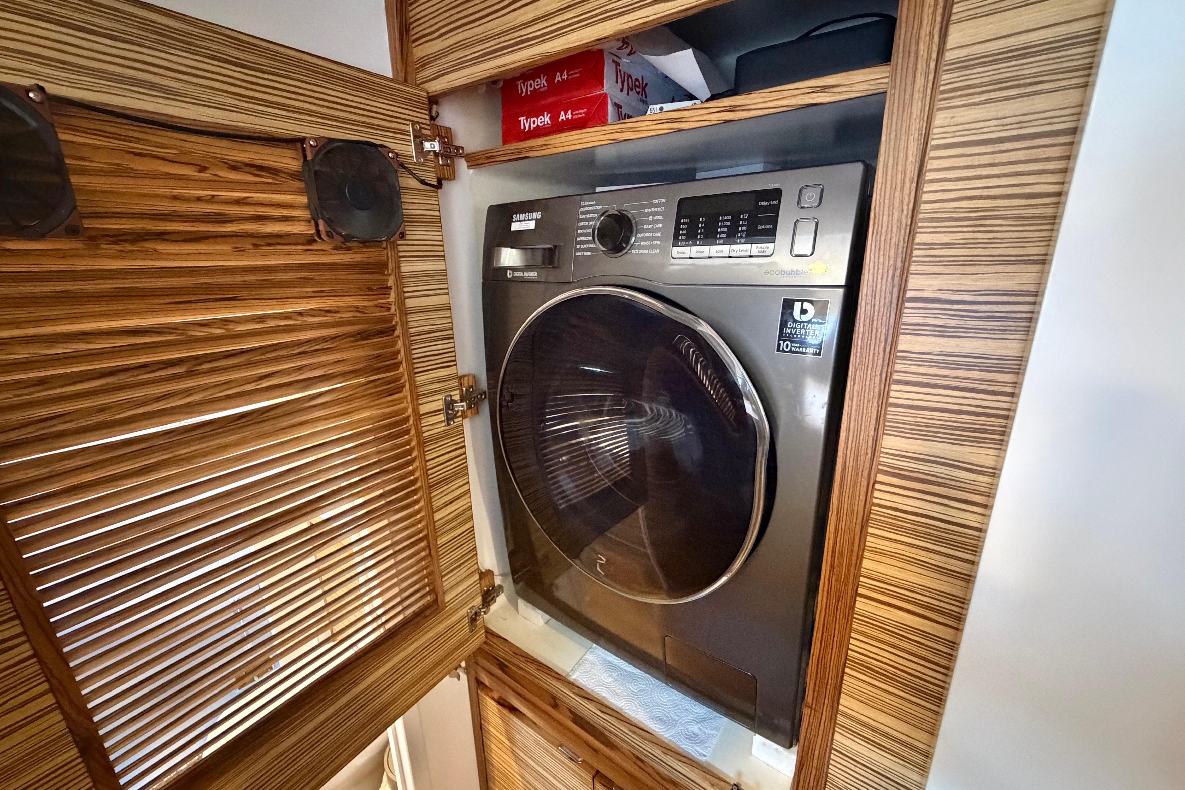 Modern washing machine in wooden cabinet, Balance 526 model, 2021.