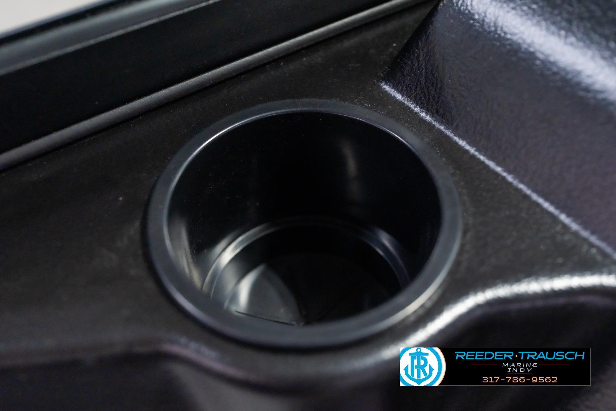 Cup holder in 2026 Lund 1700 Explorer Sport boat, Reeder Trausch Marine branding visible.