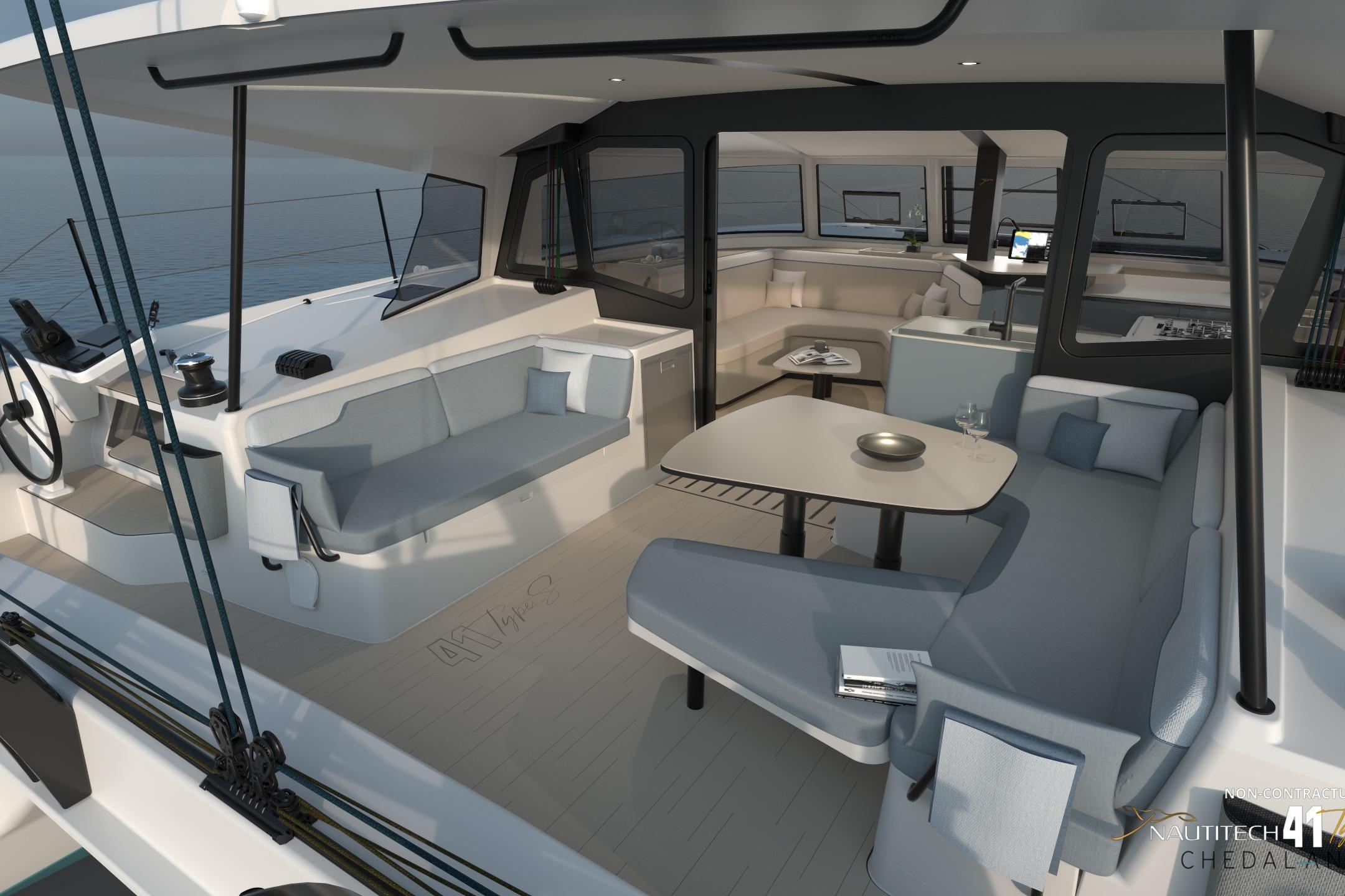Interior of Nautitech 41 Type S yacht, model year 2026.