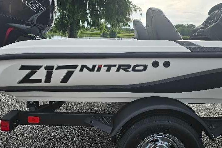 2026 Nitro Z17 boat trailer with logo, parked outdoors.