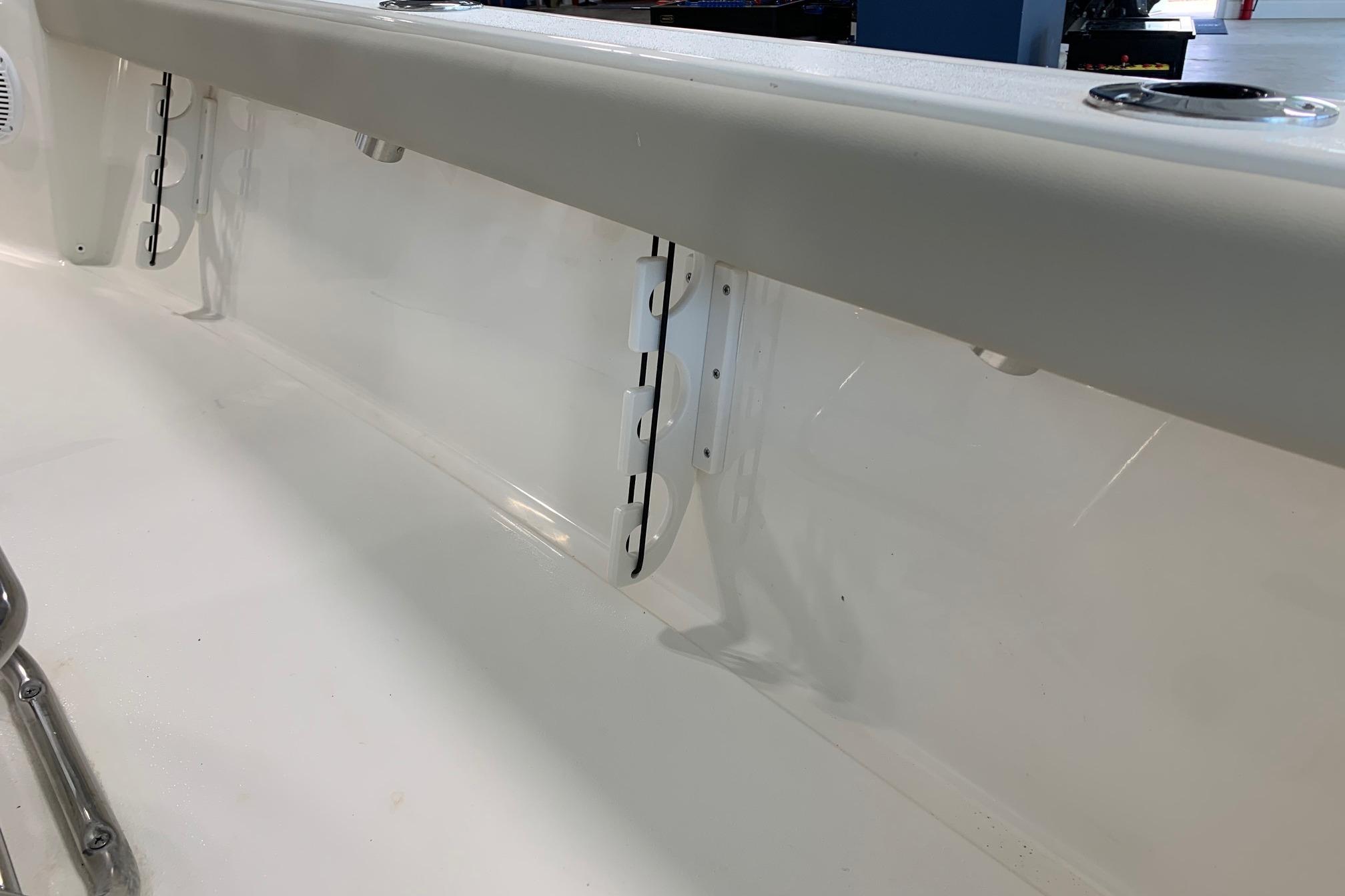 Interior view of 2026 Key West 188 Bay Reef boat, showcasing sleek white design.