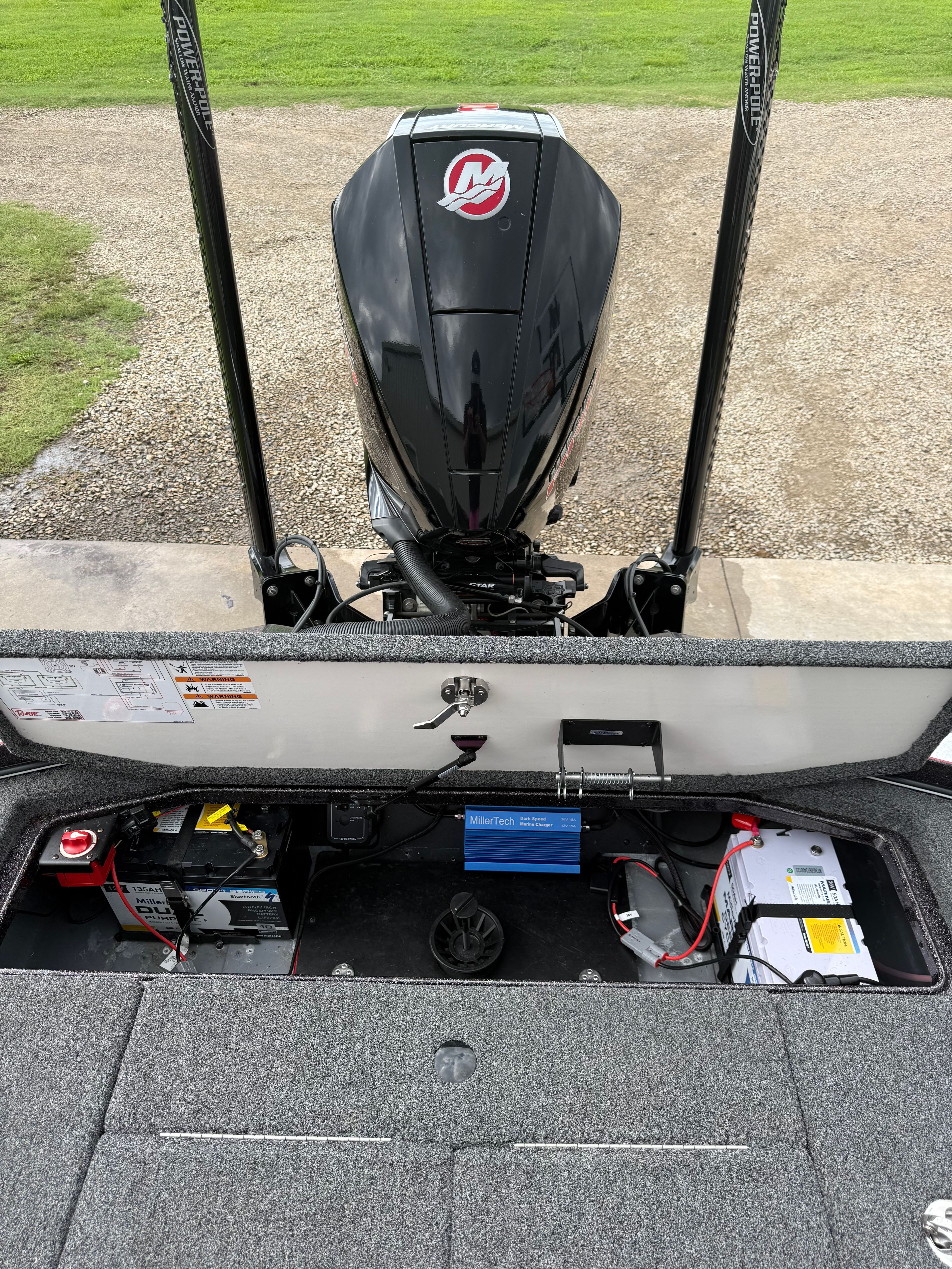2024 Ranger Z520R boat motor and battery compartment.