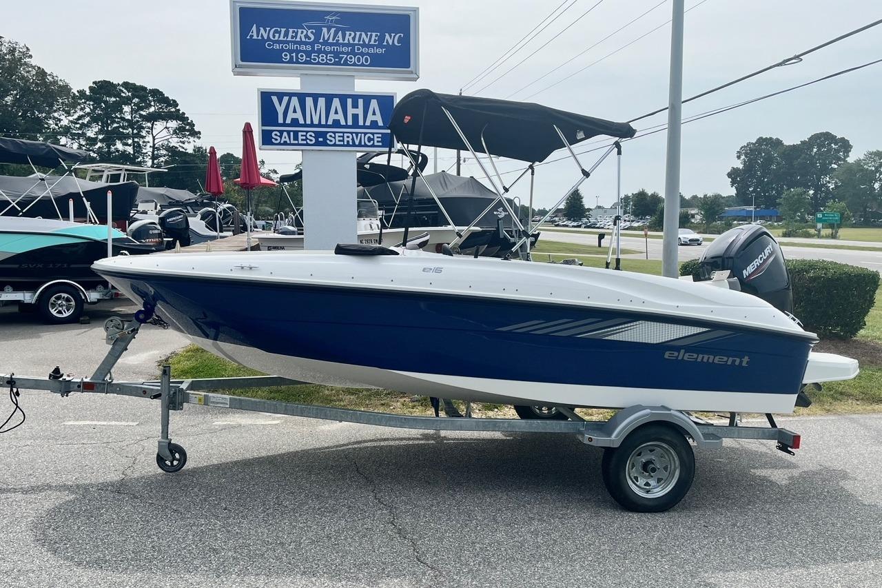 2026 Bayliner Element E16 boat on trailer at Anglers Marine NC.