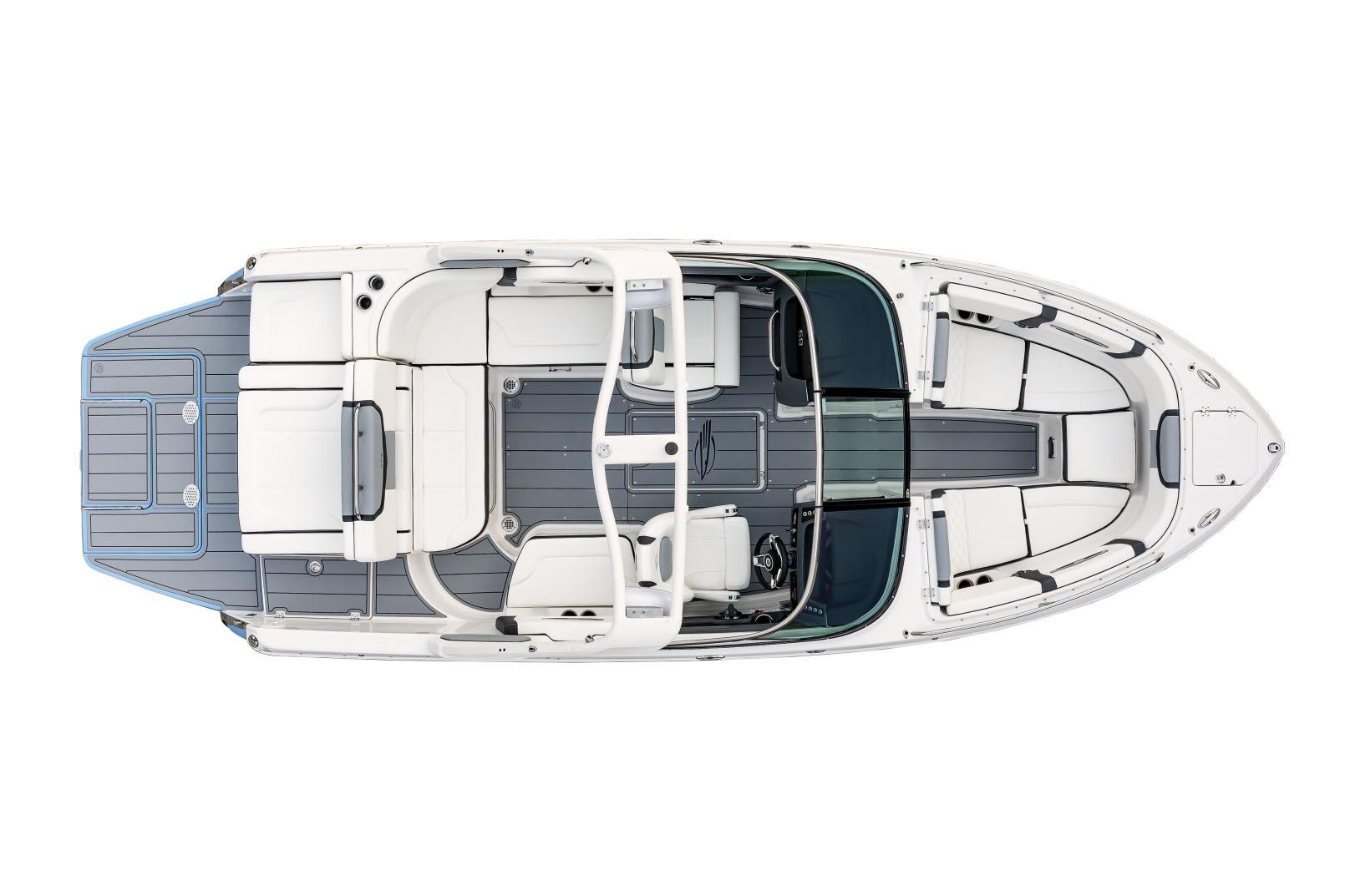 Manufacturer Provided Image: Manufacturer Provided Image: 2025 Chaparral 247 SSX boat, top view, showcasing spacious seating and sleek design.